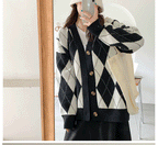 Cardigan en tricot de couleur contrastée avec motif losanges pour femme