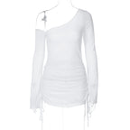 Robe plissée aux épaules pour femme