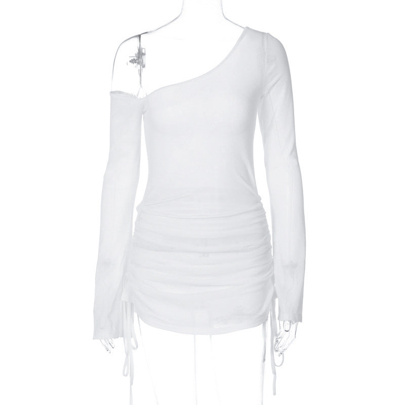 Robe plissée aux épaules pour femme