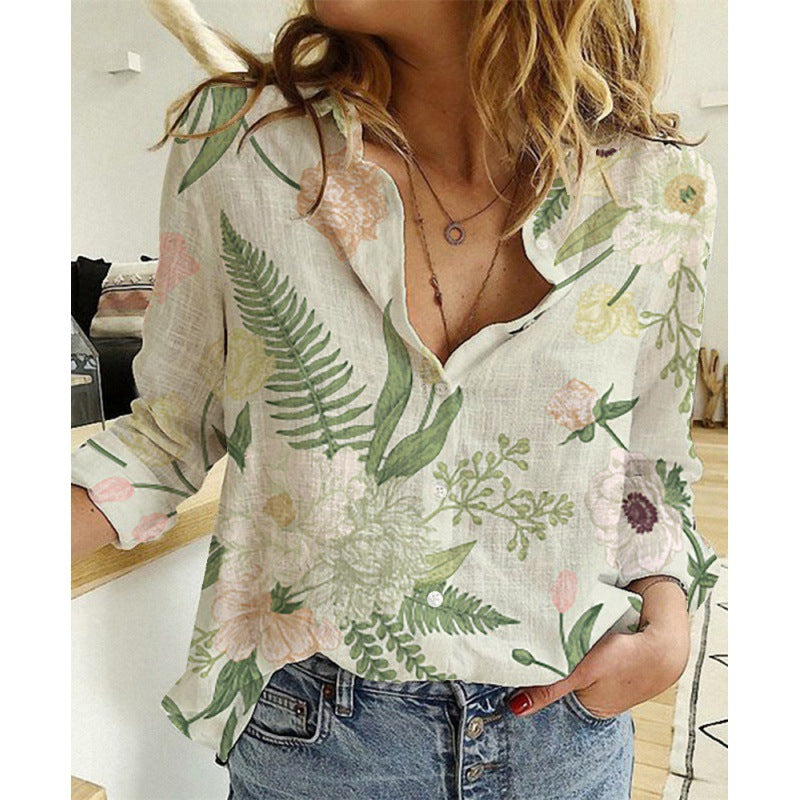 Chemise en lin et coton lavé à manches longues boutonnée pour femme
