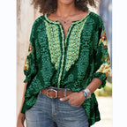 Nouveau chemisier vintage pour femmes imprimé, style folk, col rond, manches chauve-souris