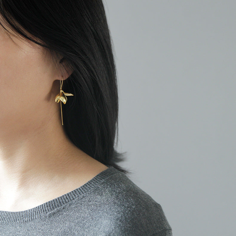 Boucles d'oreilles pendantes Fleur de Magnolia Élégantes en Or et Argent pour Femmes Bijoux de Mode Cadeaux