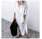 Robe longue fendue unie simple à serrer pour femme