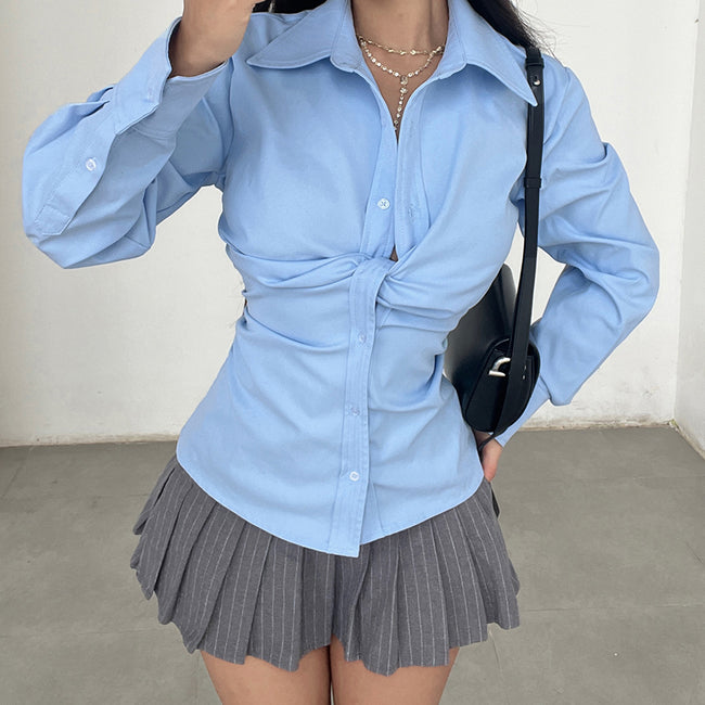 Chemise Femme à Manches Longues et Taille Boutonnée, Style Tendance Hover Image