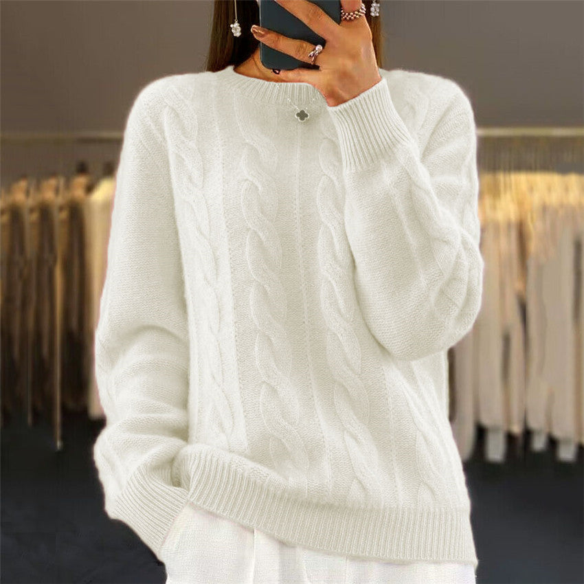 Chandail pull en tricot torsadé rétro à la mode pour femme