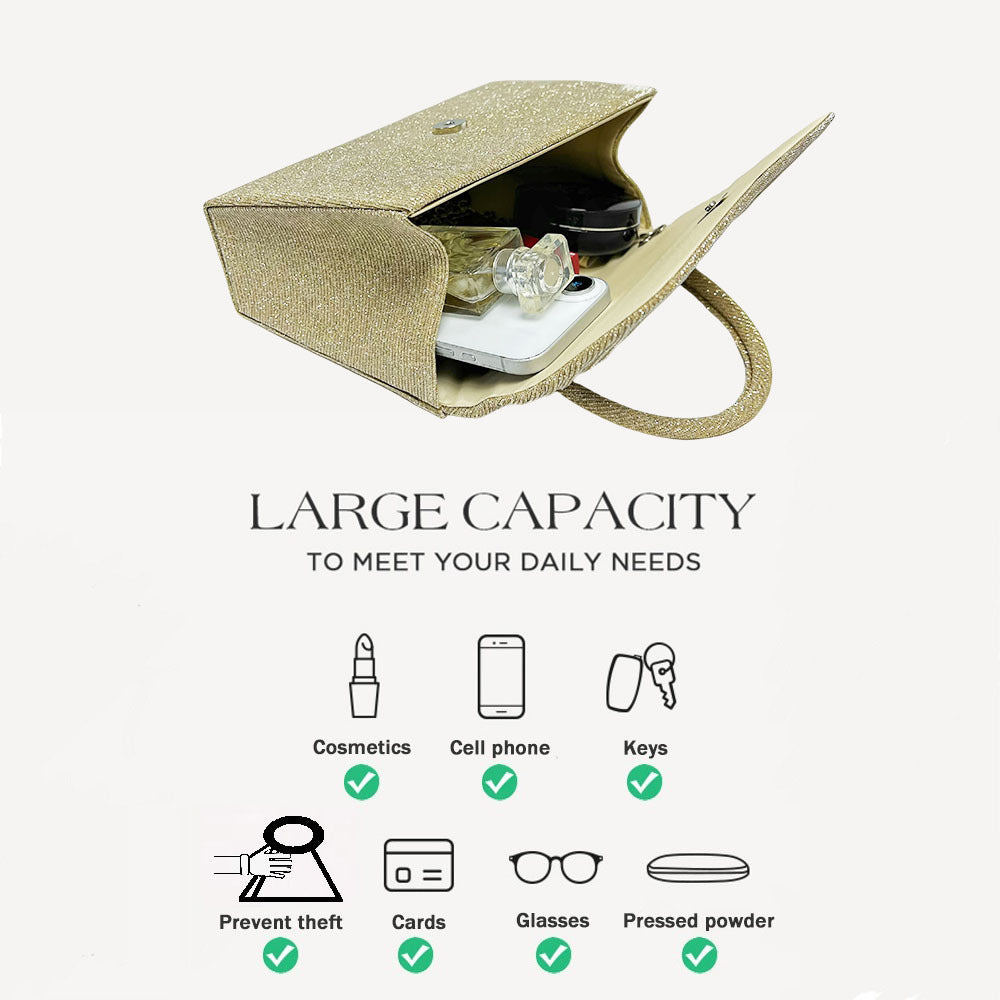 Sac à main Festival Gold Crinkle – Pochette chic indispensable pour les fêtes, Sac bandoulière élégant pour banquets et soirées