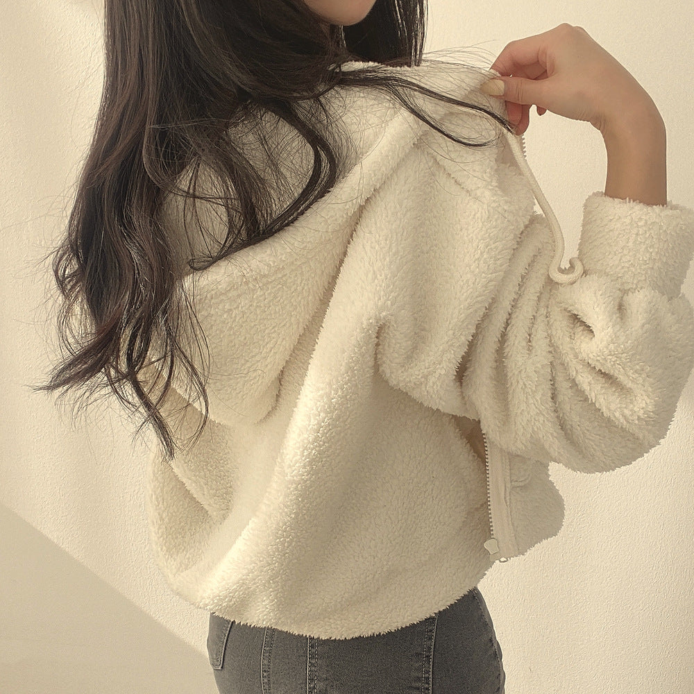 Pull à capuche blanc en laine d'agneau pour femme