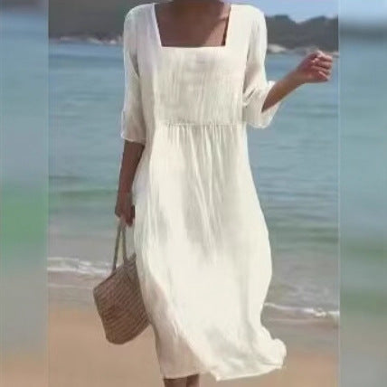 Robe longue imprimée décontractée à col rond et manches longues pour femme Main Image