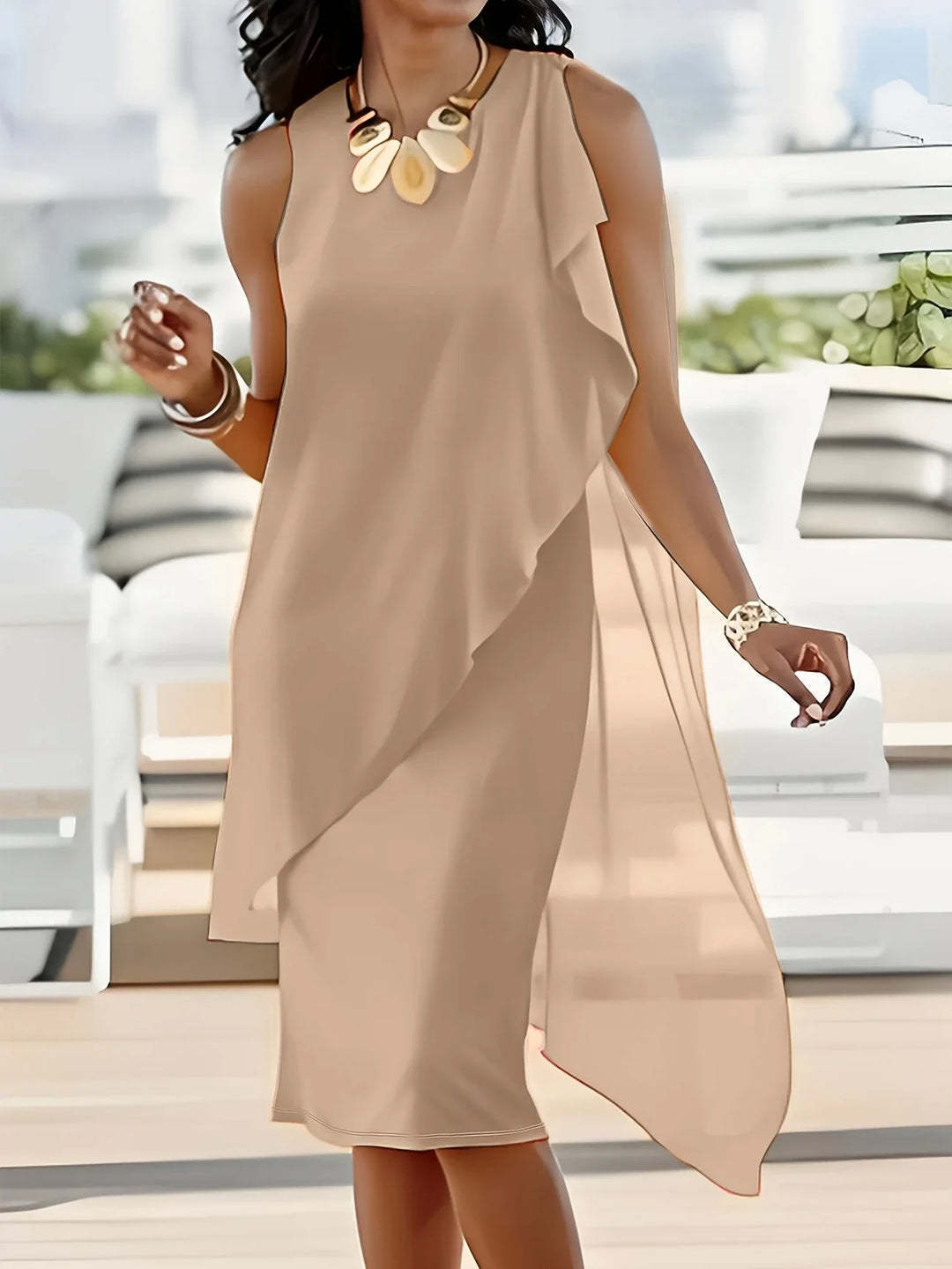 Robe élégante d'été asymétrique en mousseline de soie pour femme