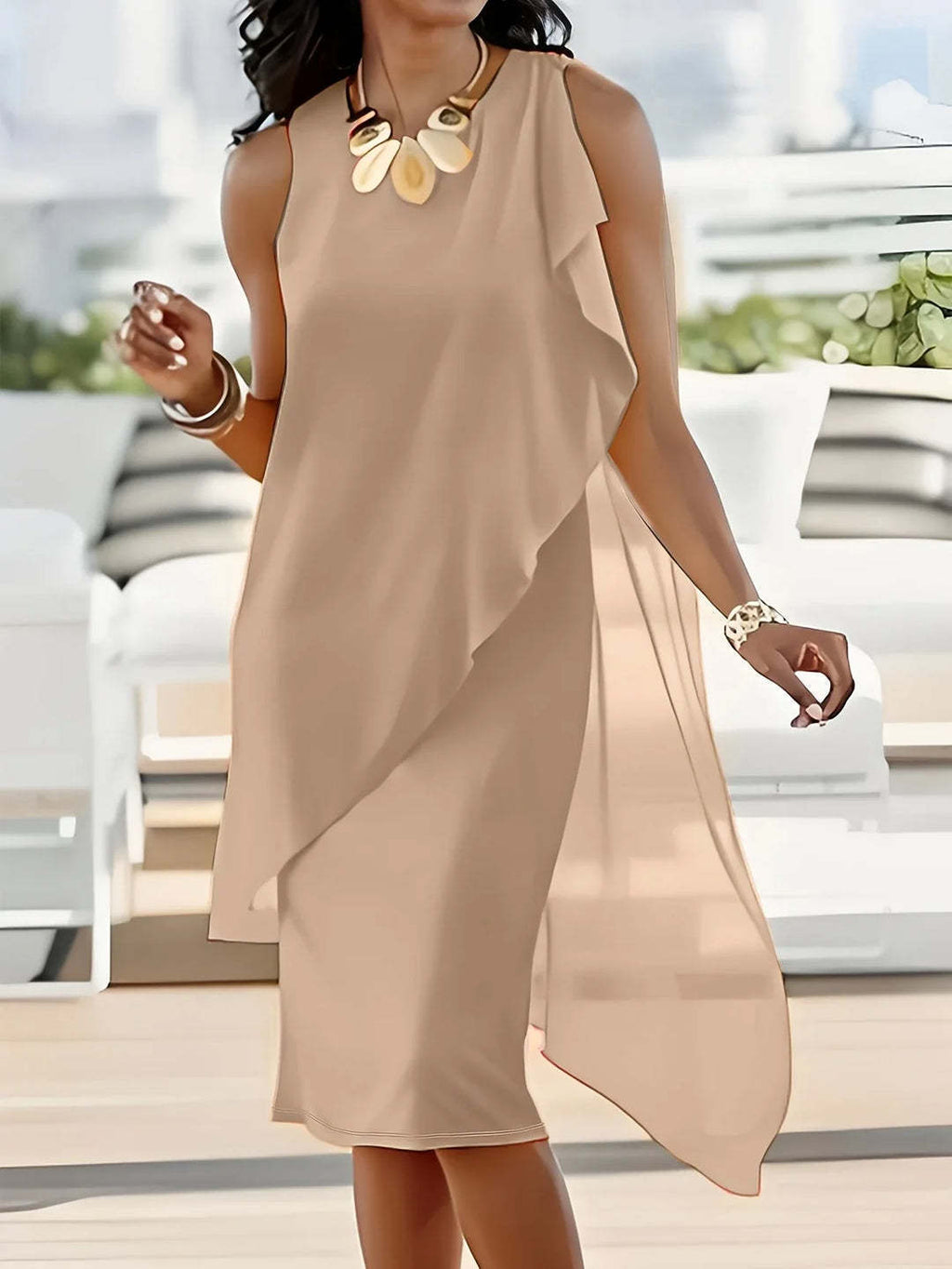 Robe élégante d'été asymétrique en mousseline de soie pour femme