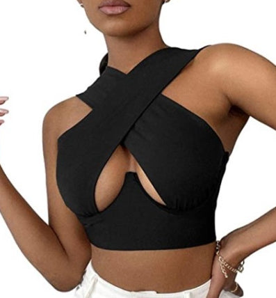 Gilet court à col en V, fermeture éclair latérale, coupe croisée, pour femme.