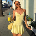 Robe Courte Sexy à Bretelles et Col en V Style Y2K Slim et Volants pour Femmes