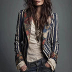 Blazer Bohème Rayé et Color-Block pour Femme
