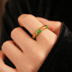 Bague florale vintage, émail vert, bague spectaculaire, perle diamant rétro, bague fleur pour femme, bijoux de mode