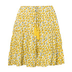 Jupe taille haute à volants imprimé petites marguerites