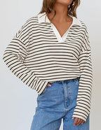 Sweat-shirt décontracté à manches longues avec broderie assortie à l'encolure