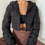 Doudoune courte en coton multicolore avec capuche pour femme