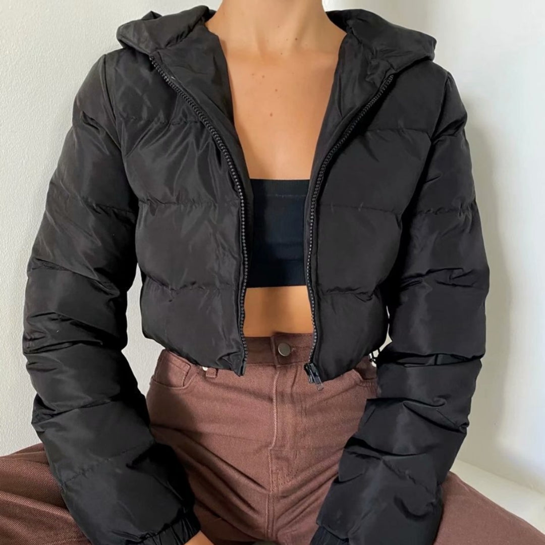 Doudoune courte en coton multicolore avec capuche pour femme
