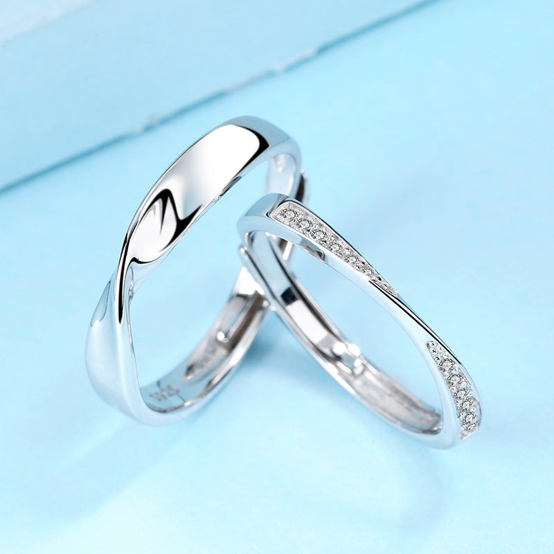 Bagues de couple en argent sterling S925 avec diamants pour hommes et femmes