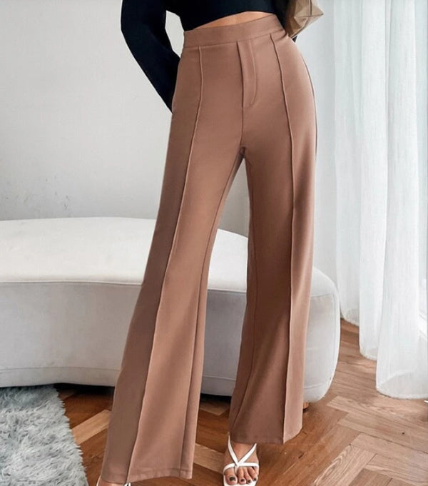 Pantalon ample droit femme taille haute décontracté