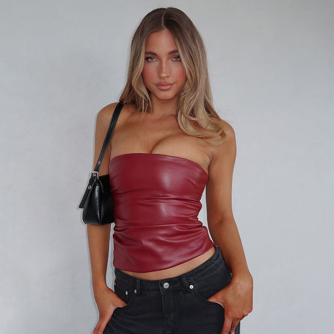 Débardeur en cuir pour femme Main Image