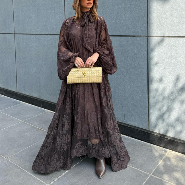 Vietnamese-style Embroidered Heavy-duty Long-sleeve Loose Ruffle Dress Hover Image