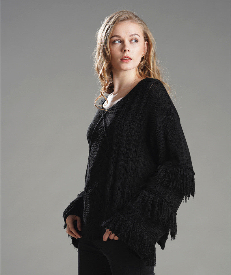 Pull Ample Femme Couleur Unie à Pompom