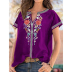 Haut T-shirt femme d'été à manches courtes imprimé ethnique