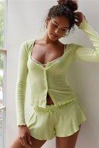 Ensemble deux-pièces cardigan court décontracté manches longues et short
