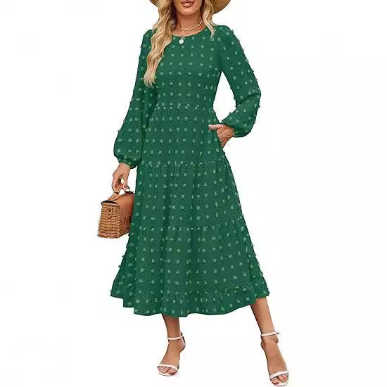 Robe décontractée à manches longues et col rond pour l'automne Main Image