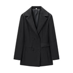Blazer long ajusté style cache-cœur, à manches longues, taille marquée et basque pour femme