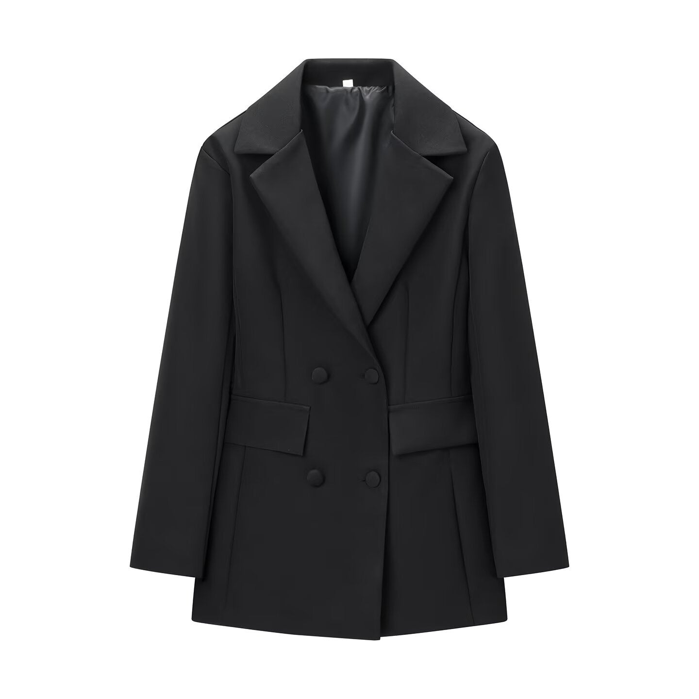 Blazer long ajusté style cache-cœur, à manches longues, taille marquée et basque pour femme