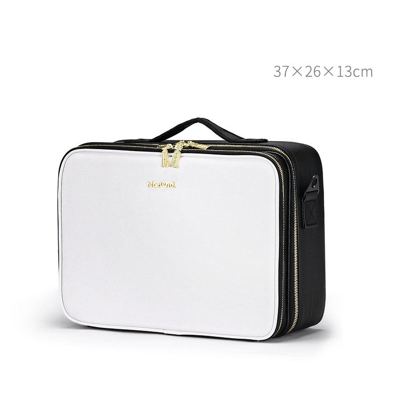 Trousse de Toilette en Cuir Grande Capacité Portable Trousse de Maquillage pour Maquilleur