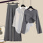 Ensemble trois pièces pull tricoté, chemise et pantalon large pour femme, collection automne-hiver