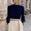 Chemisier plissé à col montant et manches lanternes pour femme, style simple et élégant