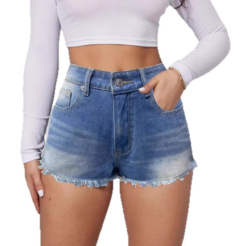 Short en jean brodé élégant et non extensible à taille mi-haute pour femme