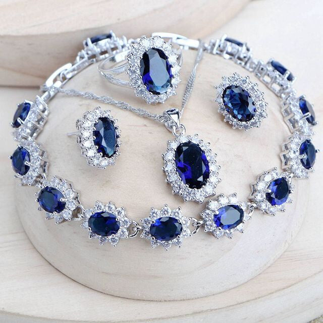 Parures de Bijoux de Mariage pour Femme en Argent 925, Zircon cubique bleu Hover Image