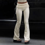 Pantalon évasé femme taille haute plissée style urbain américain