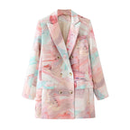 Blazer croisé imprimé graffiti pour femme