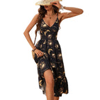 Robe Gothique Rétro Imprimé Crâne Os Soleil Et Lune Femme