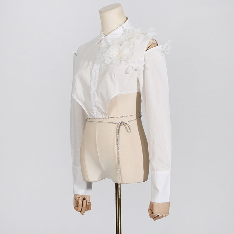 Chemise nouée en maille florale à design irrégulier pour femme