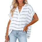 Chemise d'été ample pour femme à manches courtes et col en V