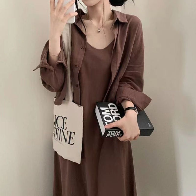 Ensemble deux pièces rétro anti-âge avec robe à bretelles pour femme Main Image