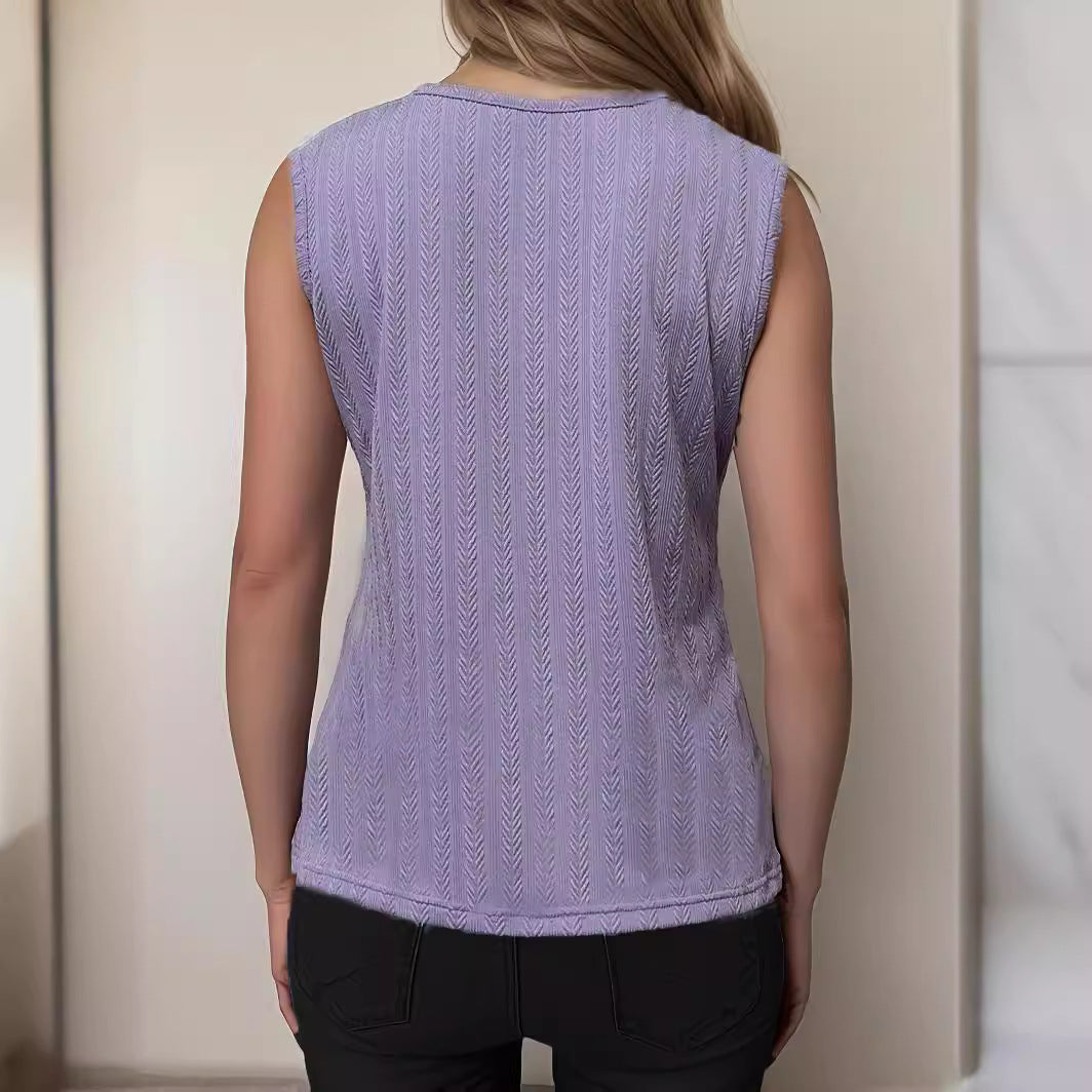 Gilet décontracté en dentelle unie à col en V pour femme