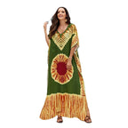 Robe longue en rayonne imprimée à col en V pour les vacances
