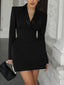 Robe blazer courte noire à manches longues avec ceinture