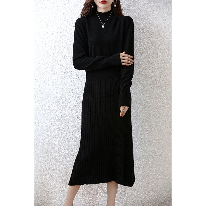 Robe Femme Mi-Longue en Pure Laine Coupe Trapèze Nouvelle Collection Automne et Hiver