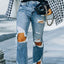 Jeans déchirés d'automne pour femmes, de style européen et américain, pantalon taille haute moulant avec genoux apparents pour femmes