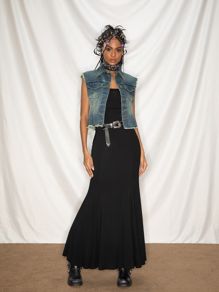Robe longue à bretelles pour femme avec ourlet queue de poisson