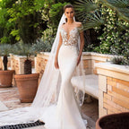 Robe de mariée sirène creuse à col profond pour femme